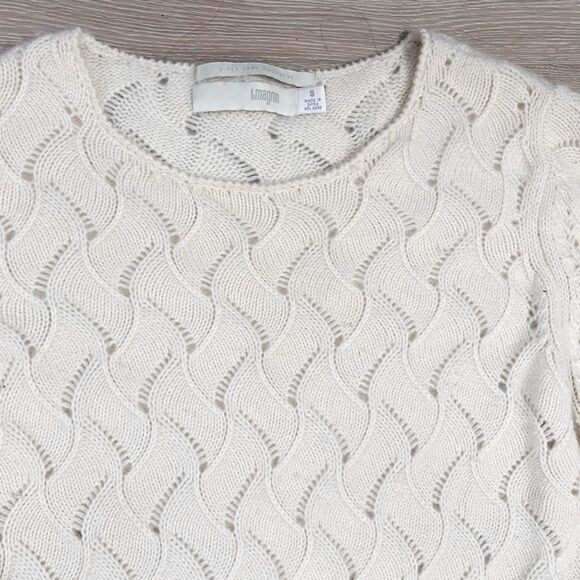 L. Magnin Cream Cashmere Sweater Basketweave Knit Pullover S - Picture 3 of 6